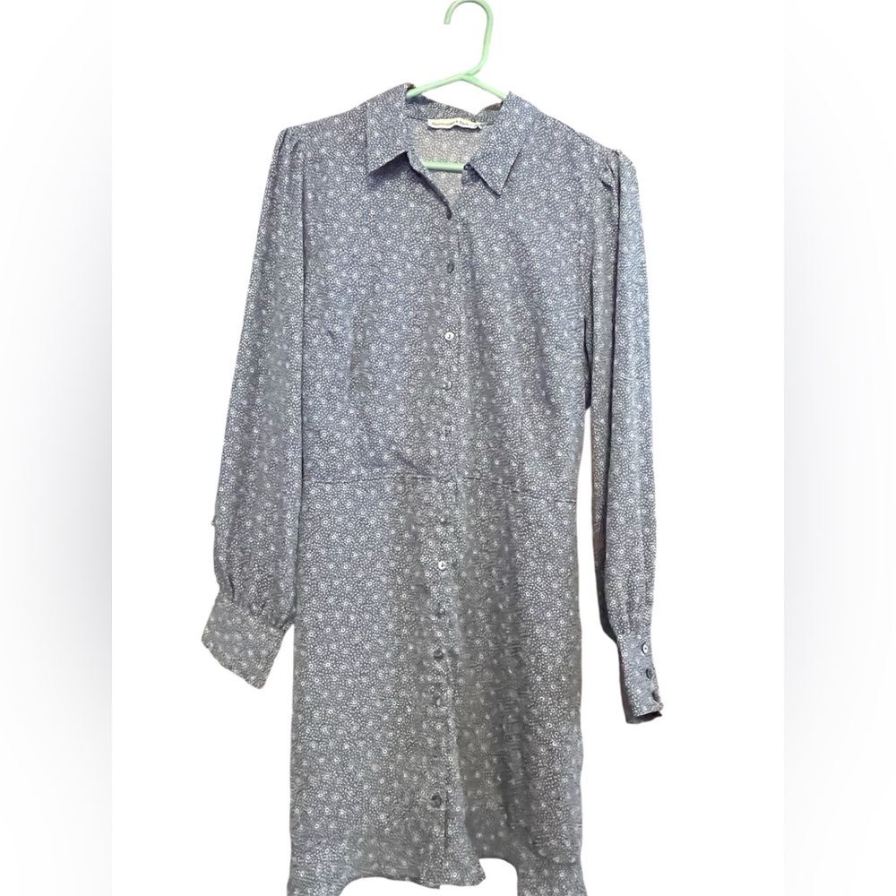 Abercrombie & Fitch Floral Shirt Dress Large Tie Back Ruffle Hem Blue spring - Picture 2 of 10